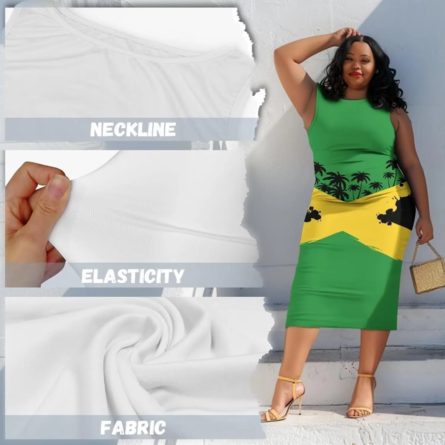 Jamaican Dress for Women Vintage Jamaica Flag Geometric Print Sleeveless Maxi Dresses Party Club