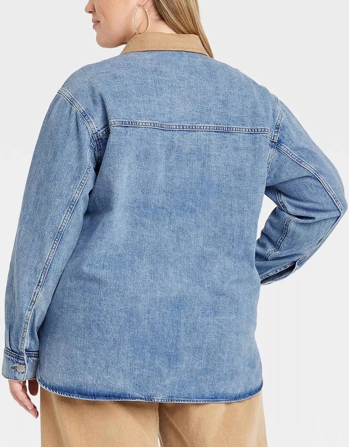 Kedera Women's Oversized Denim Jacket Long Sleeve Corduroy Collared Jean Shacket Button Down Barn Jacket with Pockets