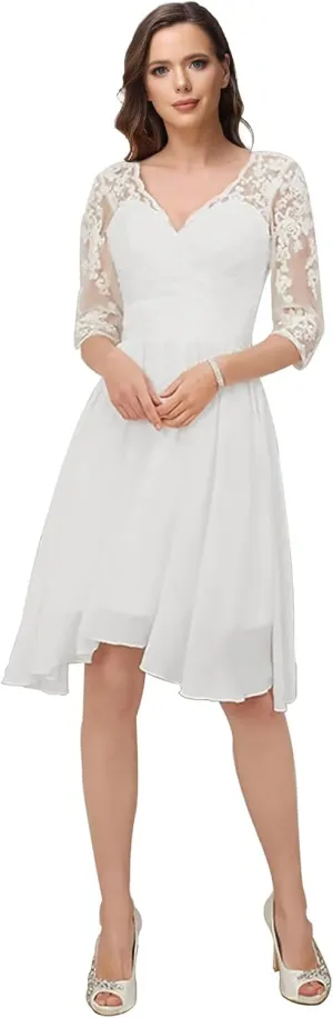 Lace Applique Short Wedding Dresses for Bride Tulle Cap Sleeve Tea Length Bridal Gowns for Women 2025 LOWD002