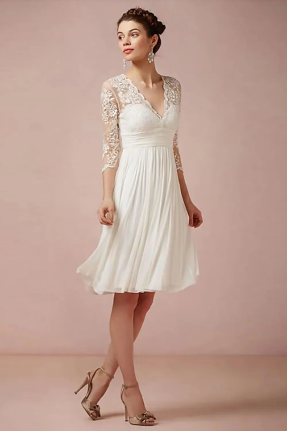 Lace Applique Short Wedding Dresses for Bride Tulle Cap Sleeve Tea Length Bridal Gowns for Women 2025 LOWD002
