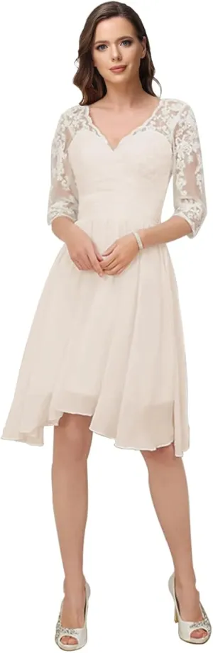 Lace Applique Short Wedding Dresses for Bride Tulle Cap Sleeve Tea Length Bridal Gowns for Women 2025 LOWD002