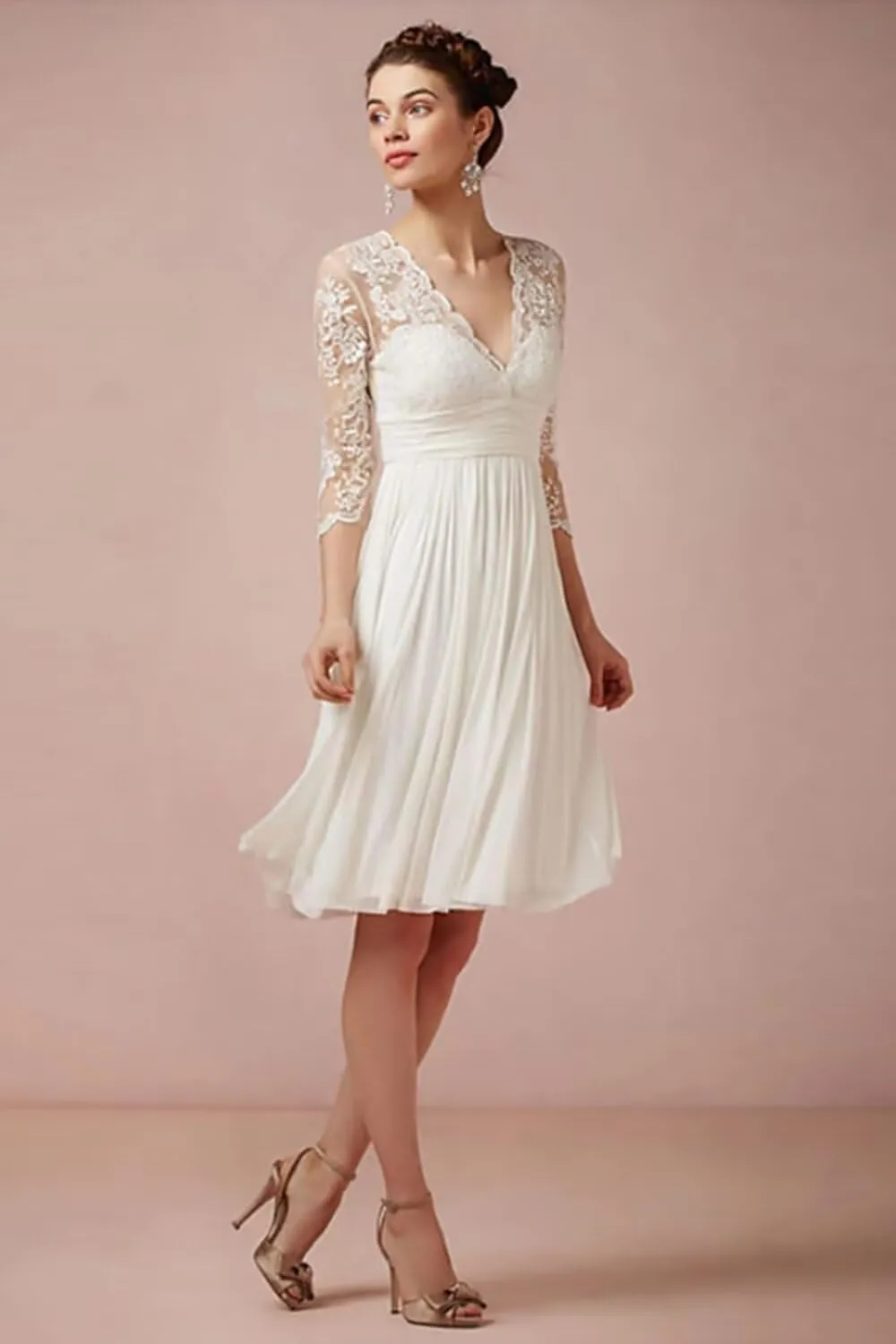Lace Applique Short Wedding Dresses for Bride Tulle Cap Sleeve Tea Length Bridal Gowns for Women 2025 LOWD002