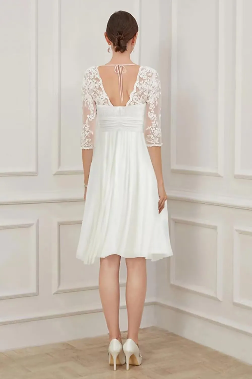 Lace Applique Short Wedding Dresses for Bride Tulle Cap Sleeve Tea Length Bridal Gowns for Women 2025 LOWD002