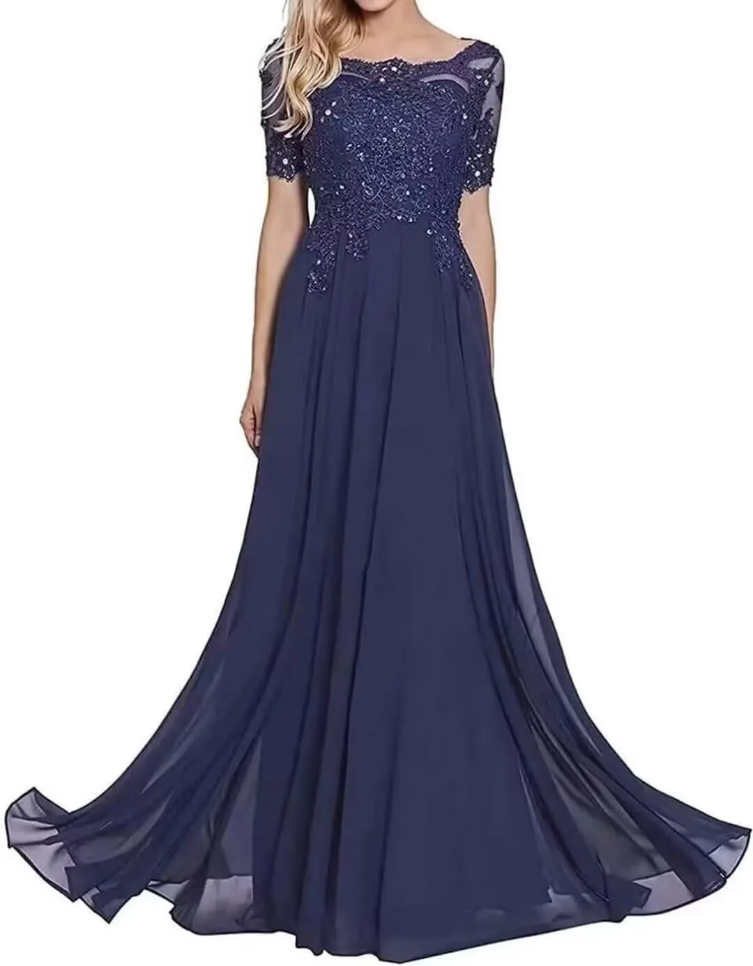 Laces Applique Mother of The Bride Dresses for Wedding Guest 3/4 Sleeves Chiffon Formal Dress and Evening Gowns for Women