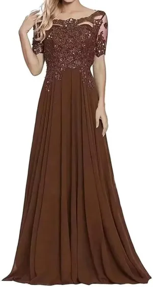 Laces Applique Mother of The Bride Dresses for Wedding Guest 3/4 Sleeves Chiffon Formal Dress and Evening Gowns for Women