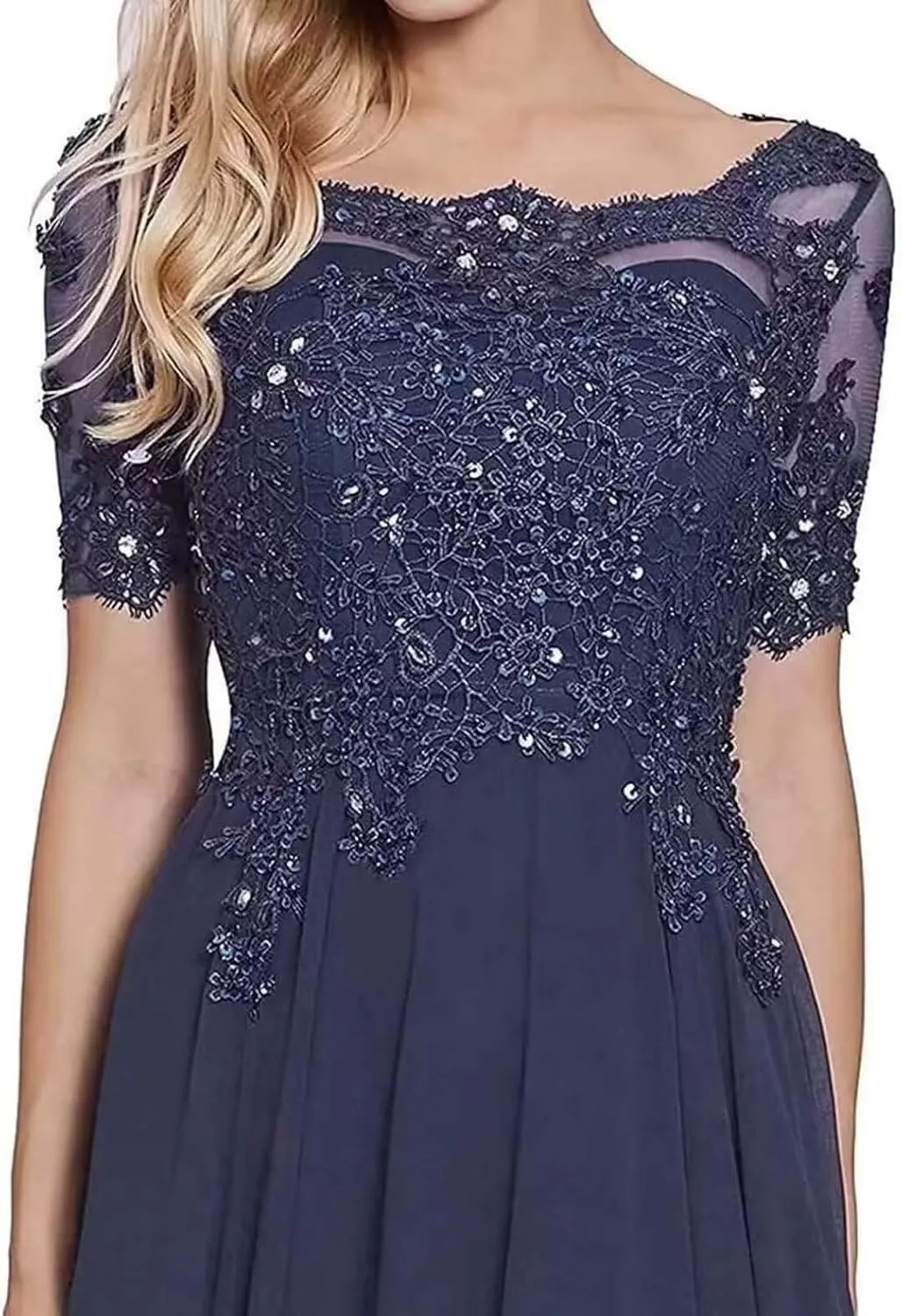 Laces Applique Mother of The Bride Dresses for Wedding Guest 3/4 Sleeves Chiffon Formal Dress and Evening Gowns for Women