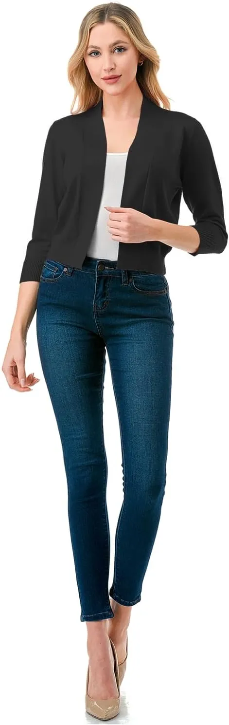 LALABEE Women's Classic 3/4 Sleeve Open Front Cropped Bolero Cardigan Shrugs for Dresses (S~XXL)