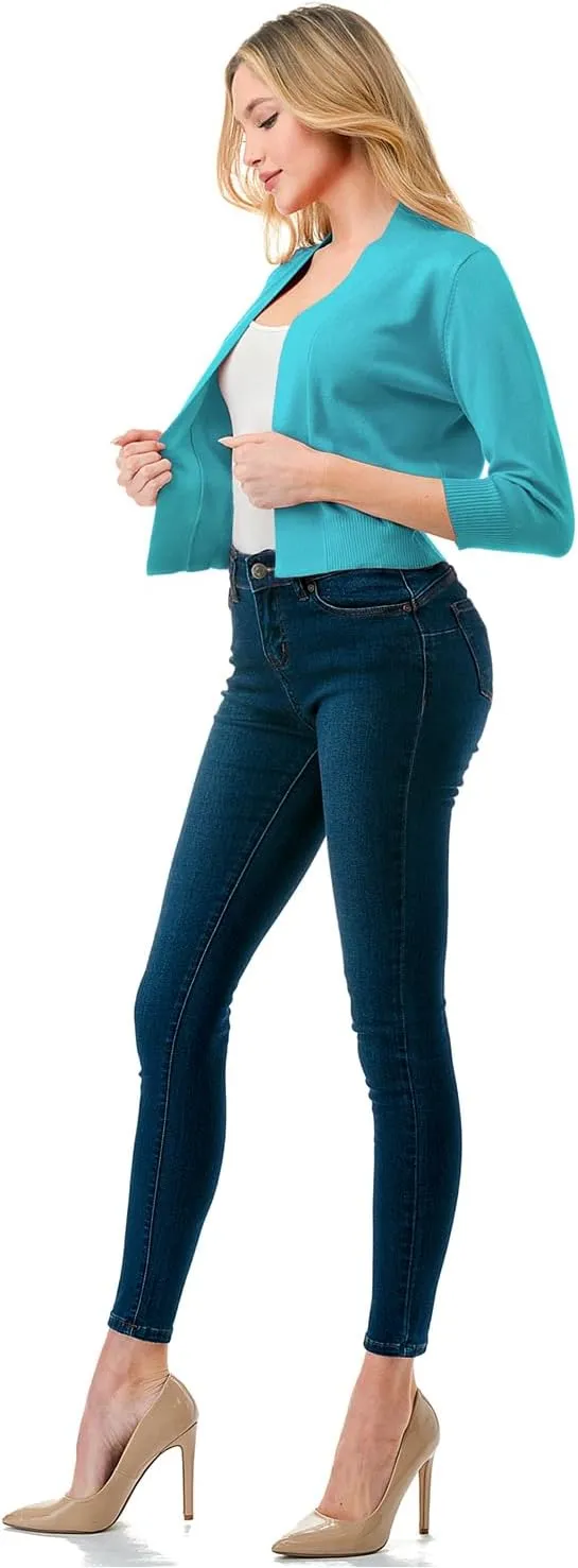 LALABEE Women's Classic 3/4 Sleeve Open Front Cropped Bolero Cardigan Shrugs for Dresses (S~XXL)