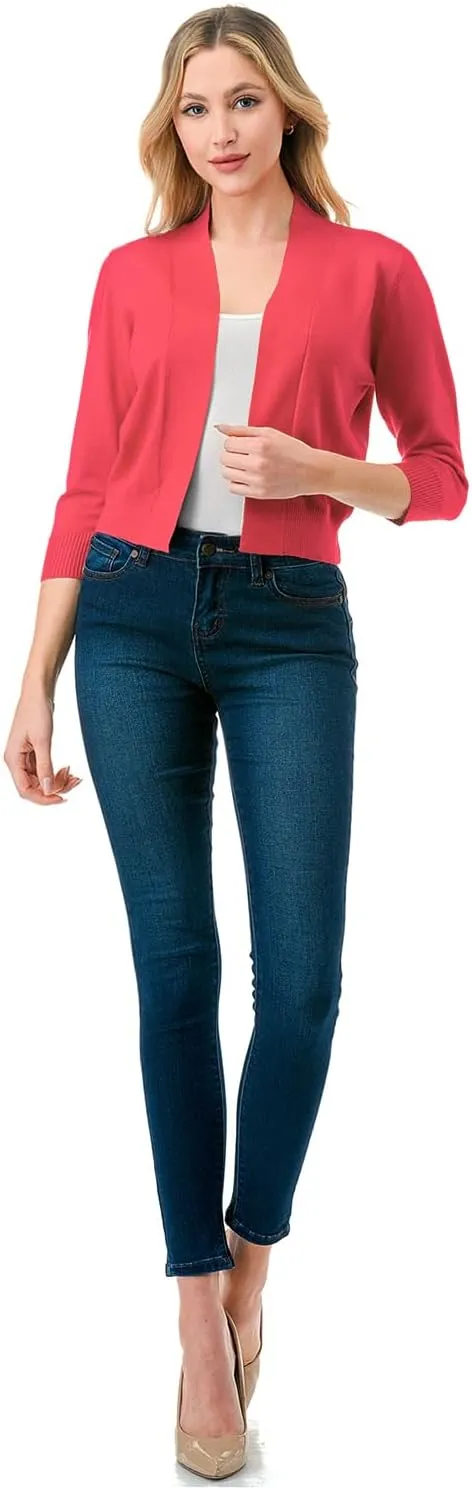 LALABEE Women's Classic 3/4 Sleeve Open Front Cropped Bolero Cardigan Shrugs for Dresses (S~XXL)