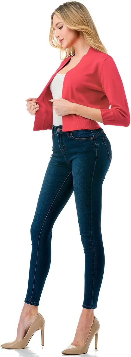 LALABEE Women's Classic 3/4 Sleeve Open Front Cropped Bolero Cardigan Shrugs for Dresses (S~XXL)