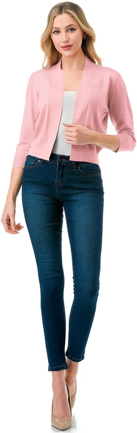 LALABEE Women's Classic 3/4 Sleeve Open Front Cropped Bolero Cardigan Shrugs for Dresses (S~XXL)