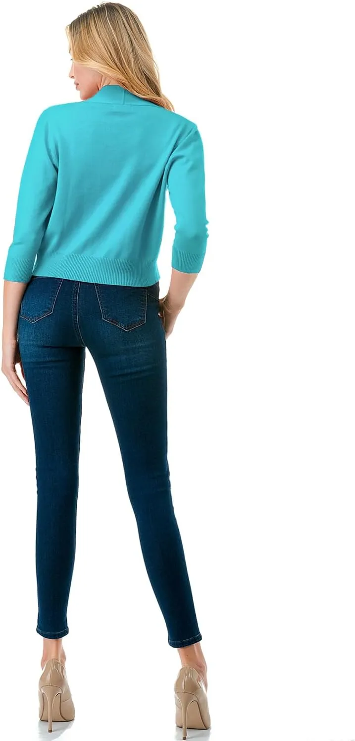 LALABEE Women's Classic 3/4 Sleeve Open Front Cropped Bolero Cardigan Shrugs for Dresses (S~XXL)