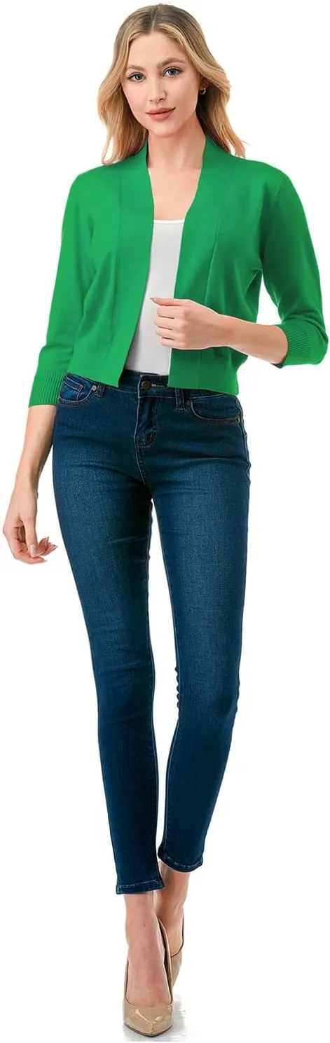 LALABEE Women's Classic 3/4 Sleeve Open Front Cropped Bolero Cardigan Shrugs for Dresses (S~XXL)