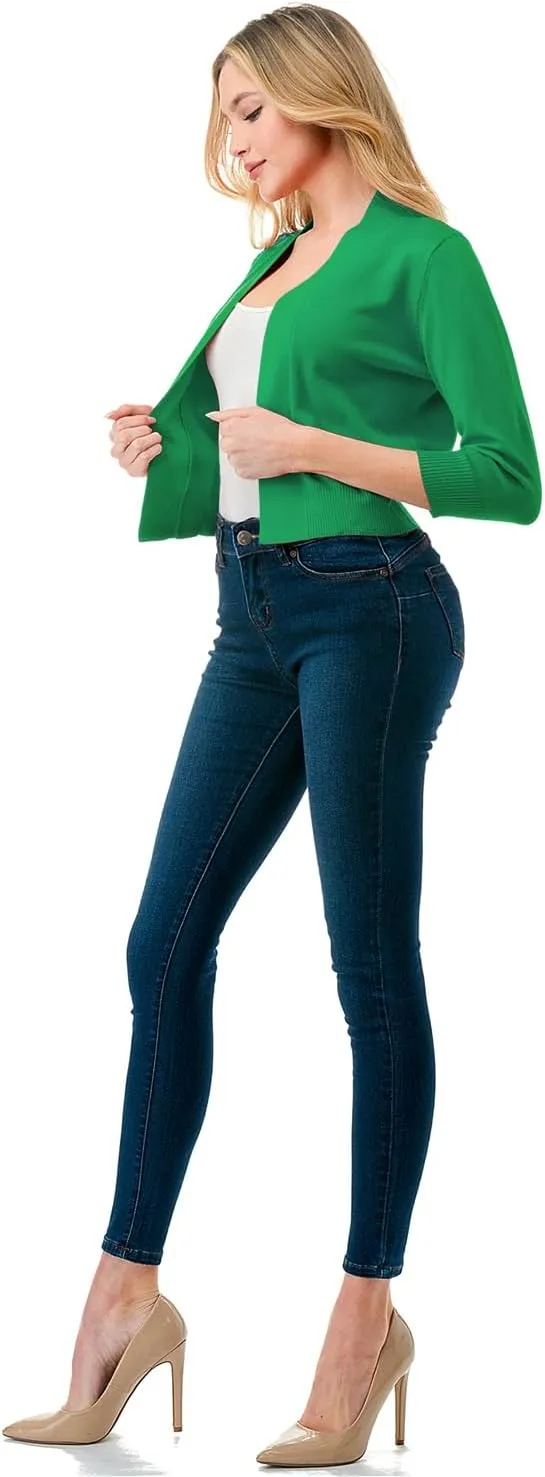 LALABEE Women's Classic 3/4 Sleeve Open Front Cropped Bolero Cardigan Shrugs for Dresses (S~XXL)