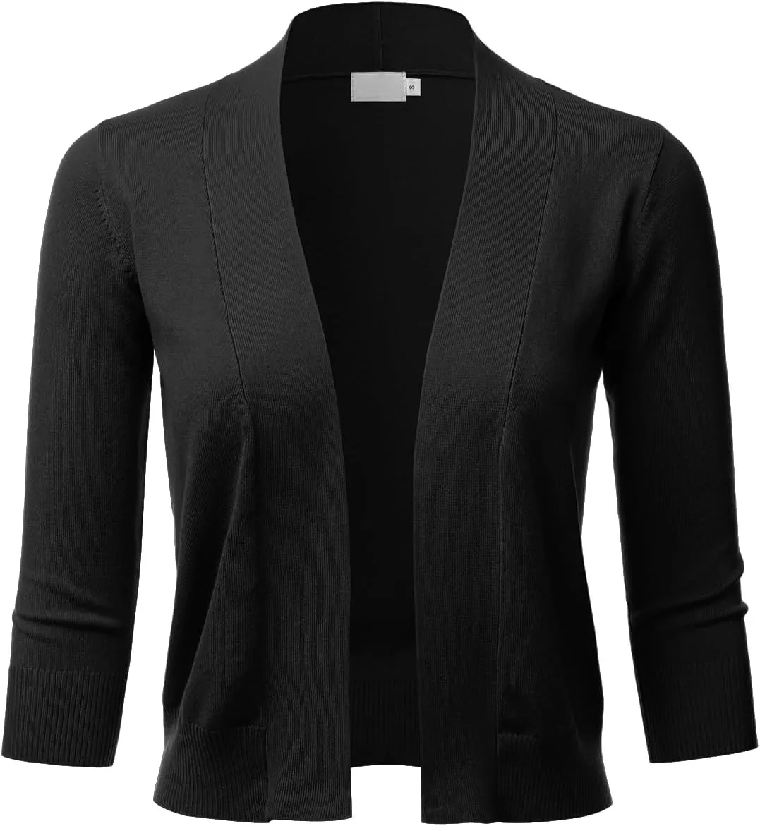 LALABEE Women's Classic 3/4 Sleeve Open Front Cropped Bolero Cardigan Shrugs for Dresses (S~XXL)