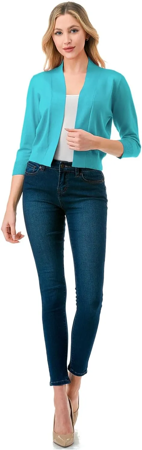 LALABEE Women's Classic 3/4 Sleeve Open Front Cropped Bolero Cardigan Shrugs for Dresses (S~XXL)