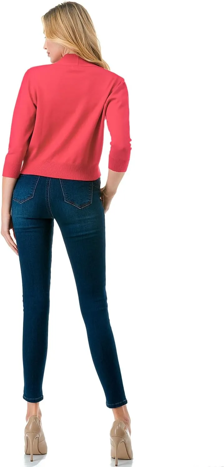 LALABEE Women's Classic 3/4 Sleeve Open Front Cropped Bolero Cardigan Shrugs for Dresses (S~XXL)