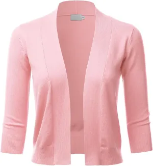 LALABEE Women's Classic 3/4 Sleeve Open Front Cropped Bolero Cardigan Shrugs for Dresses (S~XXL)