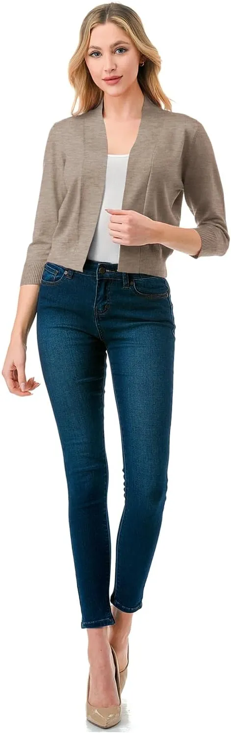 LALABEE Women's Classic 3/4 Sleeve Open Front Cropped Bolero Cardigan Shrugs for Dresses (S~XXL)