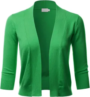 LALABEE Women's Classic 3/4 Sleeve Open Front Cropped Bolero Cardigan Shrugs for Dresses (S~XXL)