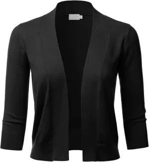 LALABEE Women's Classic 3/4 Sleeve Open Front Cropped Bolero Cardigan Shrugs for Dresses (S~XXL)