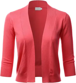 LALABEE Women's Classic 3/4 Sleeve Open Front Cropped Bolero Cardigan Shrugs for Dresses (S~XXL)