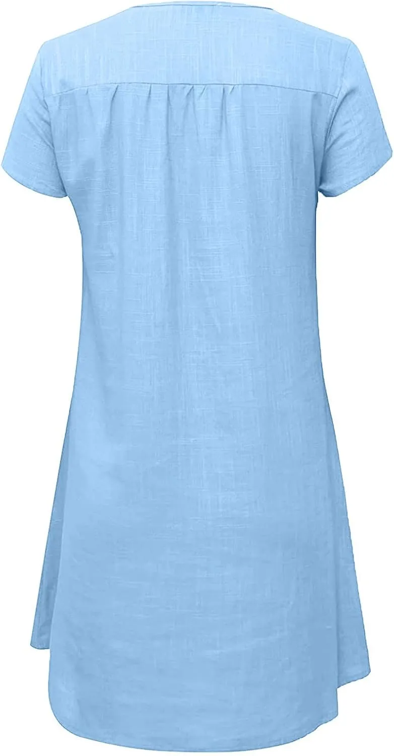 Linen Dress for Women Summer V Neck Cap Sleeve Sundress Beach Vacation Soft Plus Size Casual Mini Dresses 2025