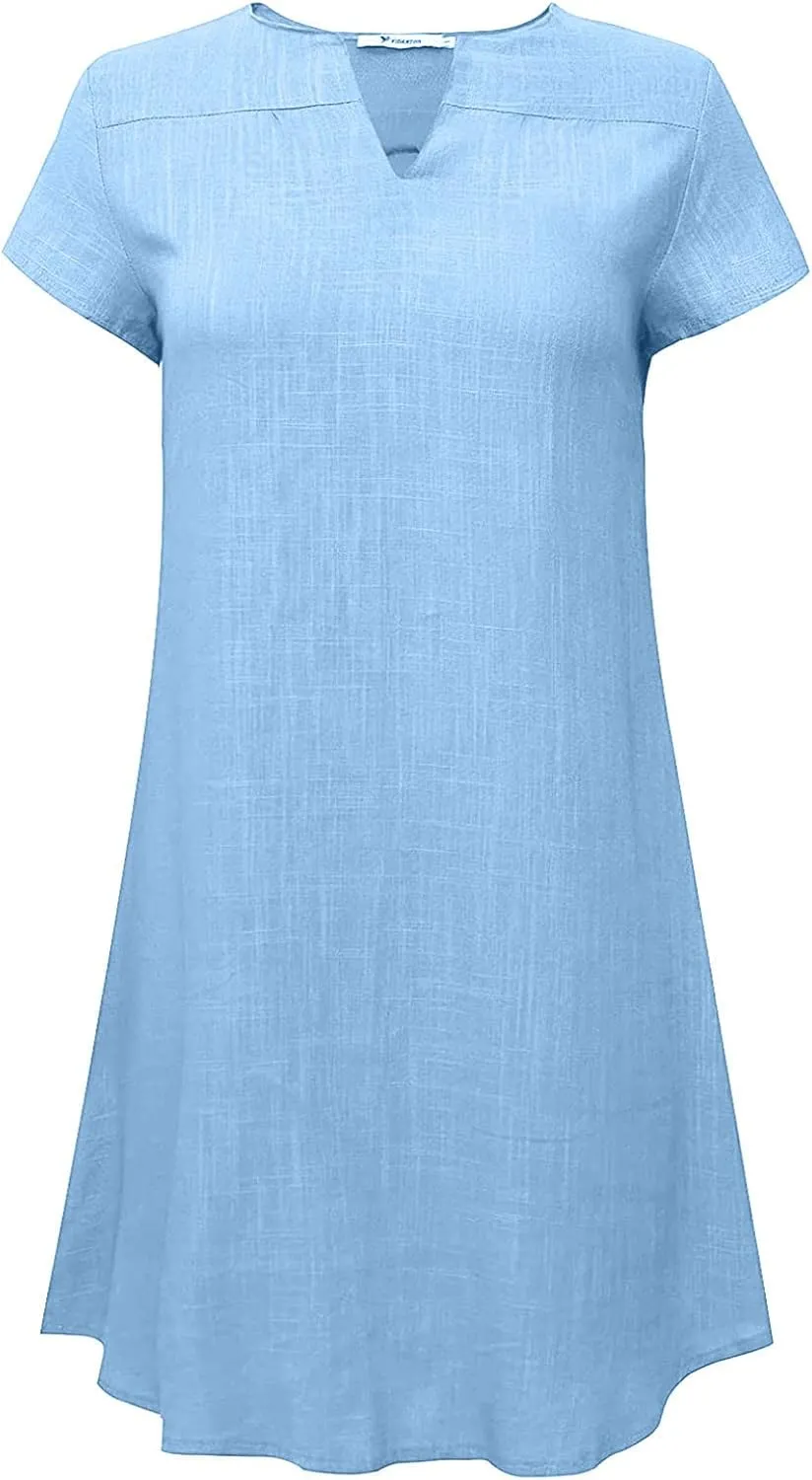Linen Dress for Women Summer V Neck Cap Sleeve Sundress Beach Vacation Soft Plus Size Casual Mini Dresses 2025