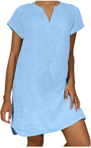 Linen Dress for Women Summer V Neck Cap Sleeve Sundress Beach Vacation Soft Plus Size Casual Mini Dresses 2025
