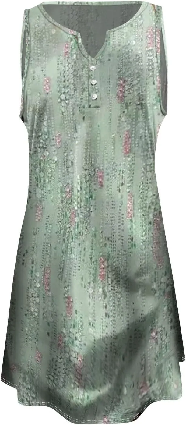Linen Dress Spring Summer Dresses for Women Sleeveless Mini Sundresses Trendy Vacation Hawaiian Beach Dress with Pockets