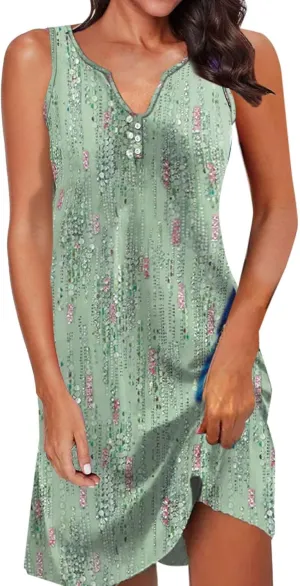 Linen Dress Spring Summer Dresses for Women Sleeveless Mini Sundresses Trendy Vacation Hawaiian Beach Dress with Pockets