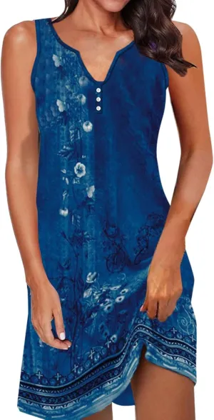 Linen Dress Spring Summer Dresses for Women Sleeveless Mini Sundresses Trendy Vacation Hawaiian Beach Dress with Pockets