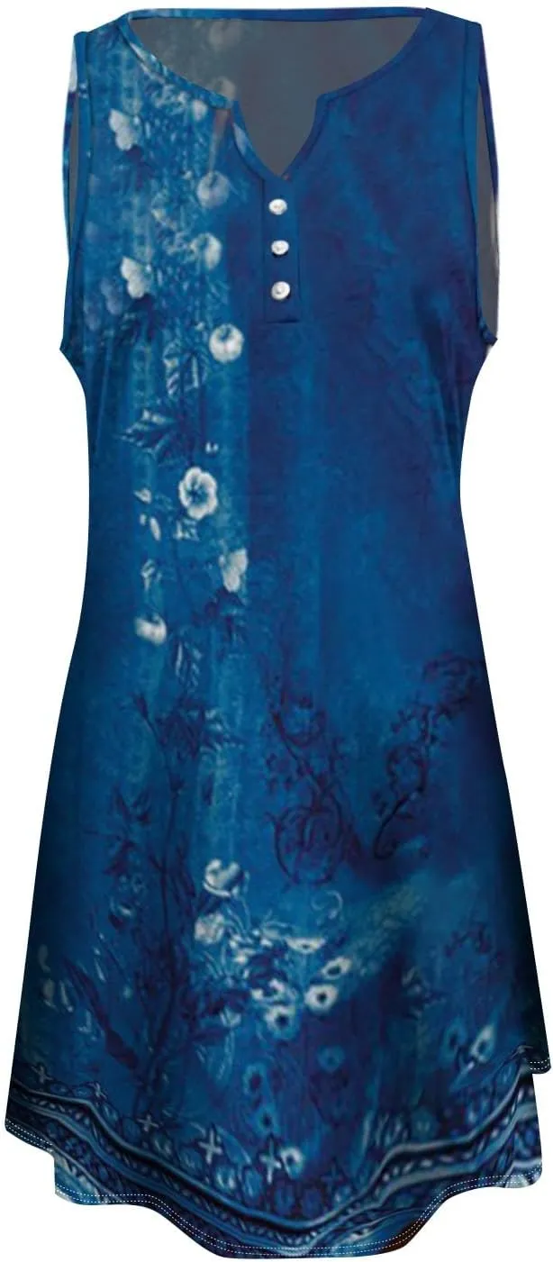 Linen Dress Spring Summer Dresses for Women Sleeveless Mini Sundresses Trendy Vacation Hawaiian Beach Dress with Pockets