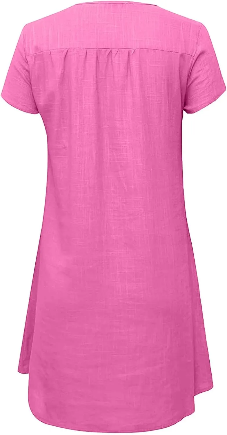 Linen Dresses for Women 2025 Cap Sleeve V Neck Sundress Beach Vacation Mini Dress Cotton Trendy Clothes