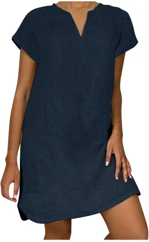 Linen Dresses for Women 2025 Cap Sleeve V Neck Sundress Beach Vacation Mini Dress Cotton Trendy Clothes