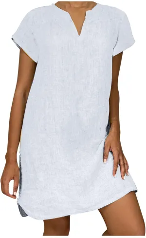 Linen Dresses for Women 2025 Cap Sleeve V Neck Sundress Beach Vacation Mini Dress Cotton Trendy Clothes
