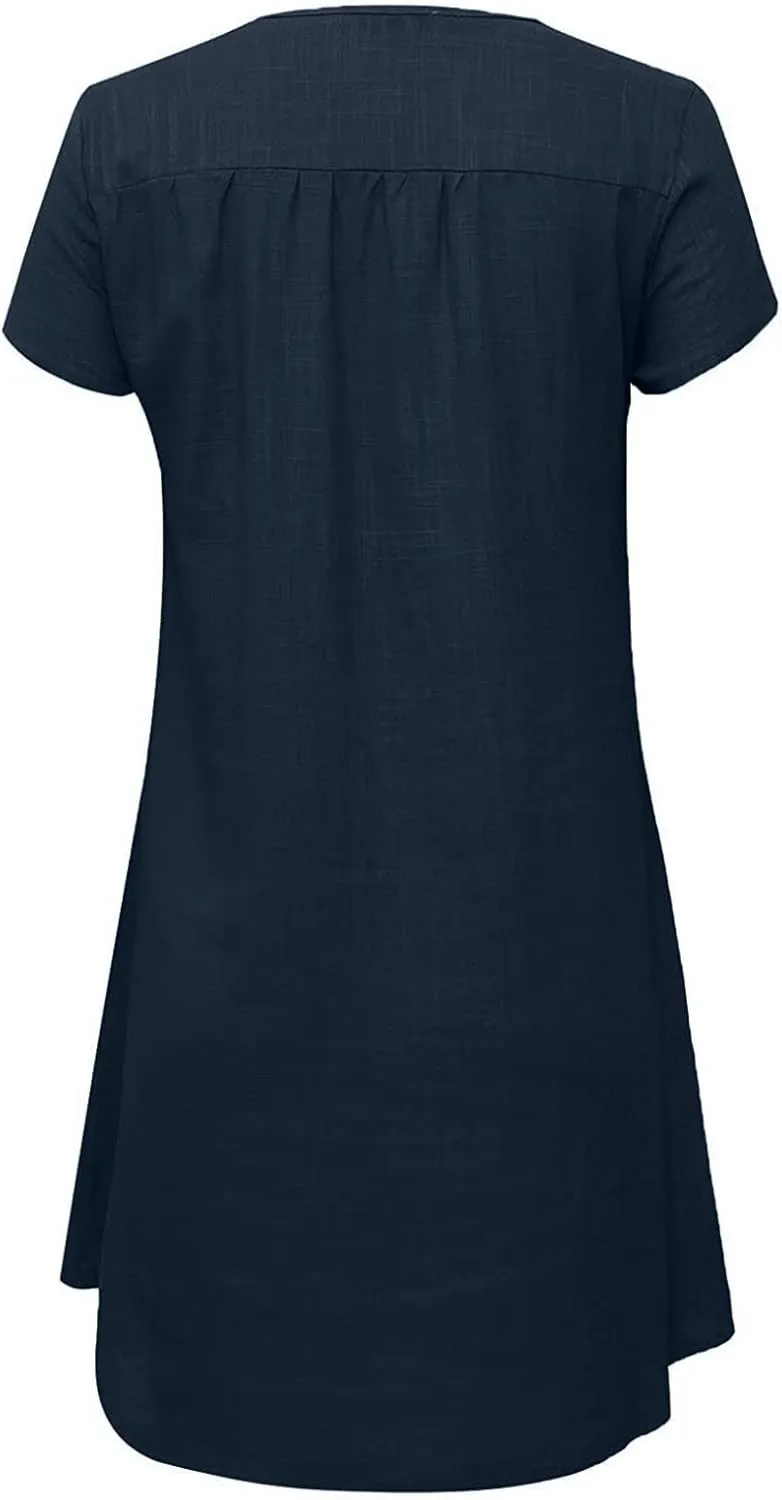 Linen Dresses for Women 2025 Cap Sleeve V Neck Sundress Beach Vacation Mini Dress Cotton Trendy Clothes