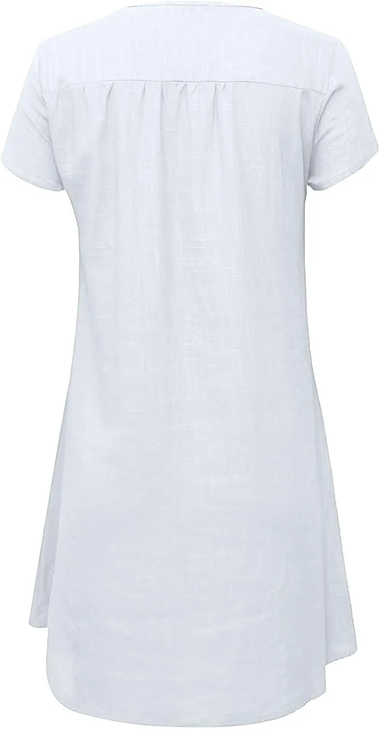 Linen Dresses for Women 2025 Cap Sleeve V Neck Sundress Beach Vacation Mini Dress Cotton Trendy Clothes