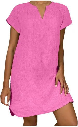 Linen Dresses for Women 2025 Cap Sleeve V Neck Sundress Beach Vacation Mini Dress Cotton Trendy Clothes