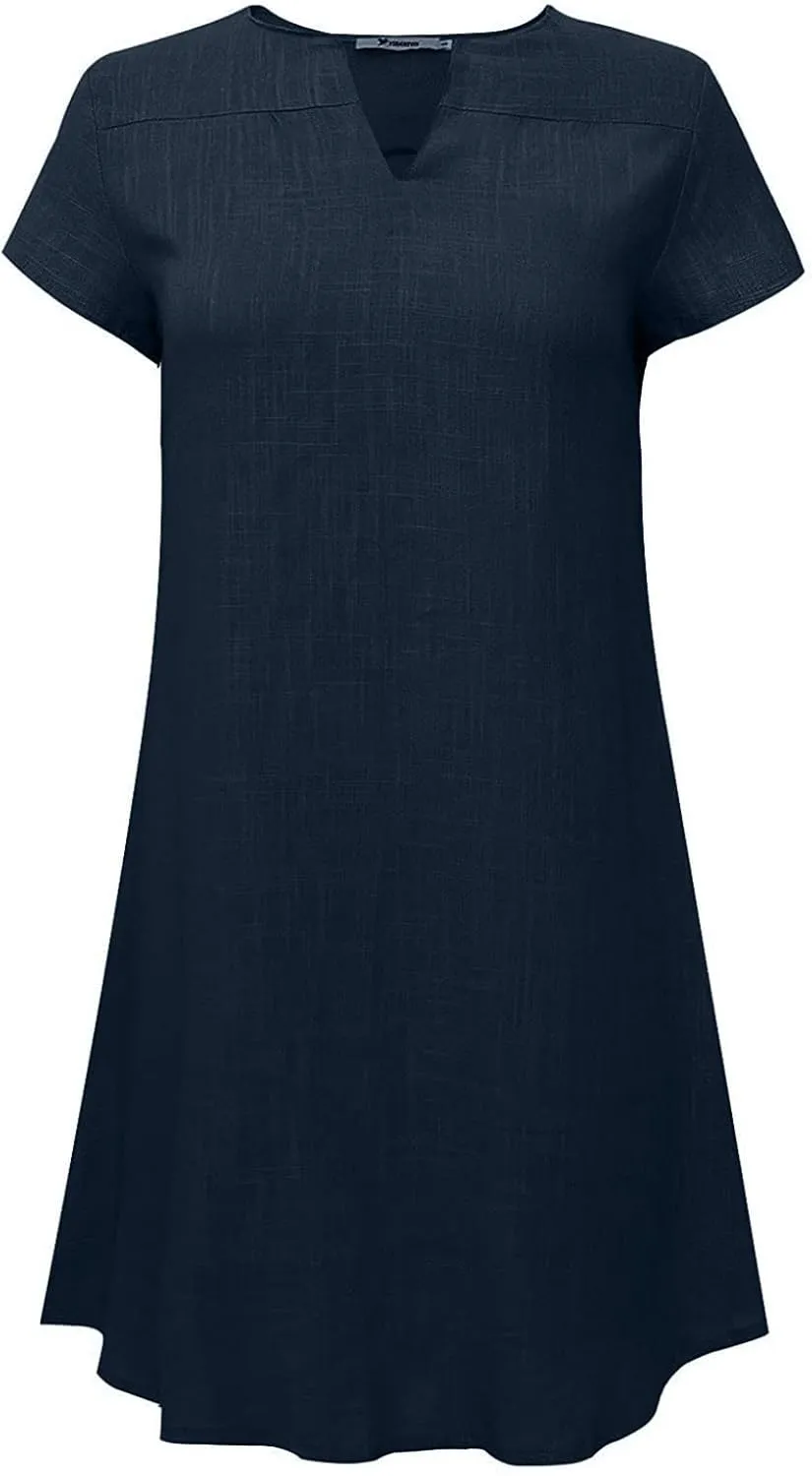Linen Dresses for Women 2025 Cap Sleeve V Neck Sundress Beach Vacation Mini Dress Cotton Trendy Clothes