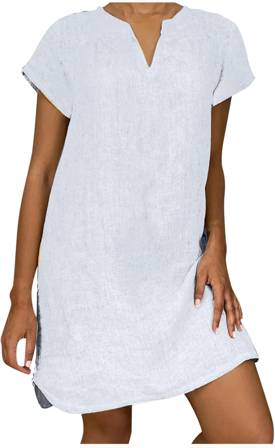 Linen Dresses for Women 2025 Cap Sleeve V Neck Sundress Beach Vacation Mini Dress Cotton Trendy Clothes