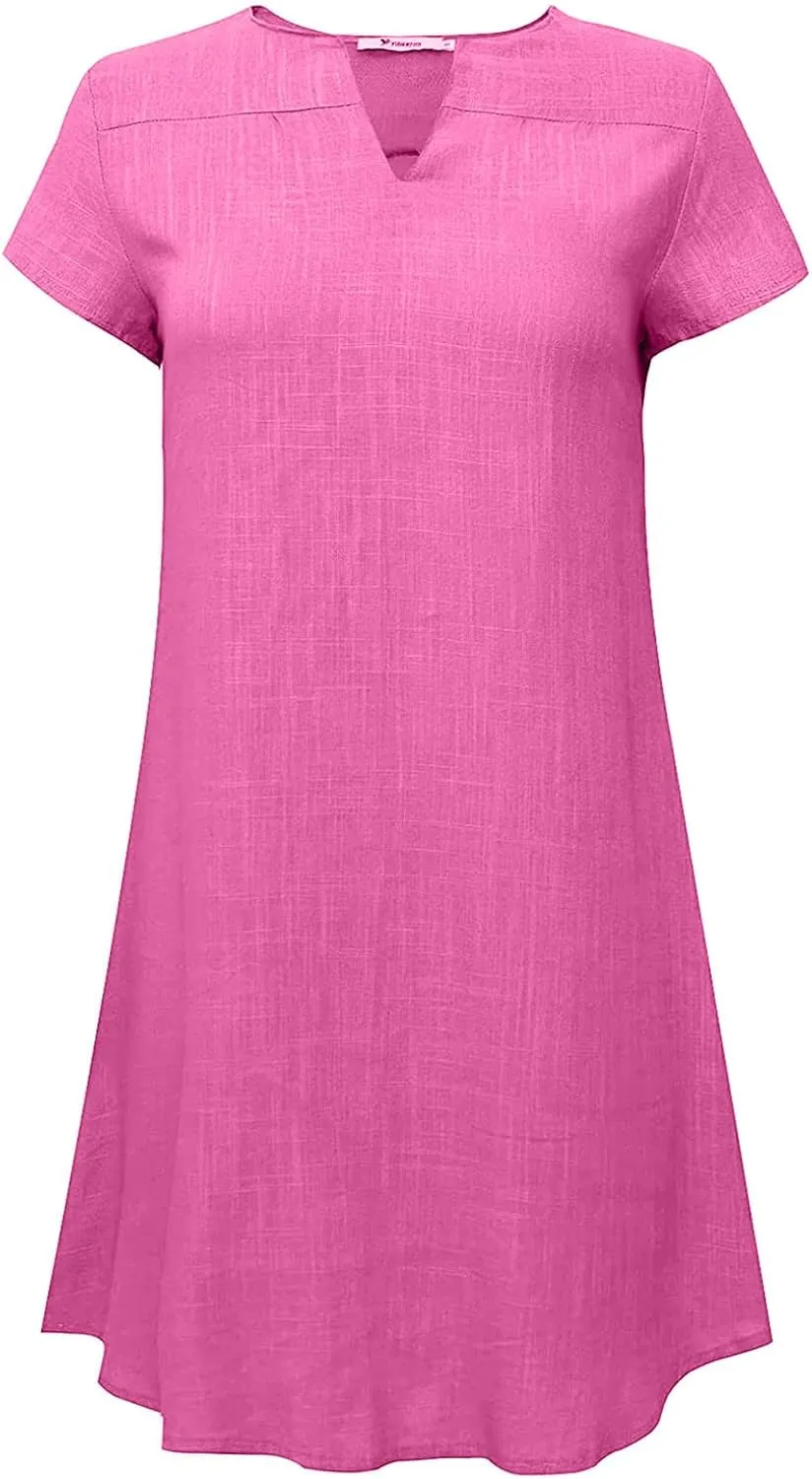 Linen Dresses for Women 2025 Cap Sleeve V Neck Sundress Beach Vacation Mini Dress Cotton Trendy Clothes