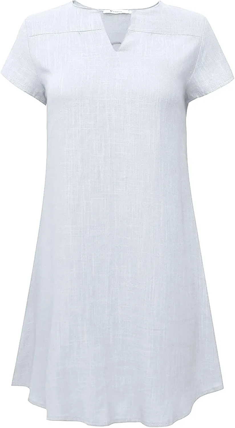 Linen Dresses for Women 2025 Cap Sleeve V Neck Sundress Beach Vacation Mini Dress Cotton Trendy Clothes