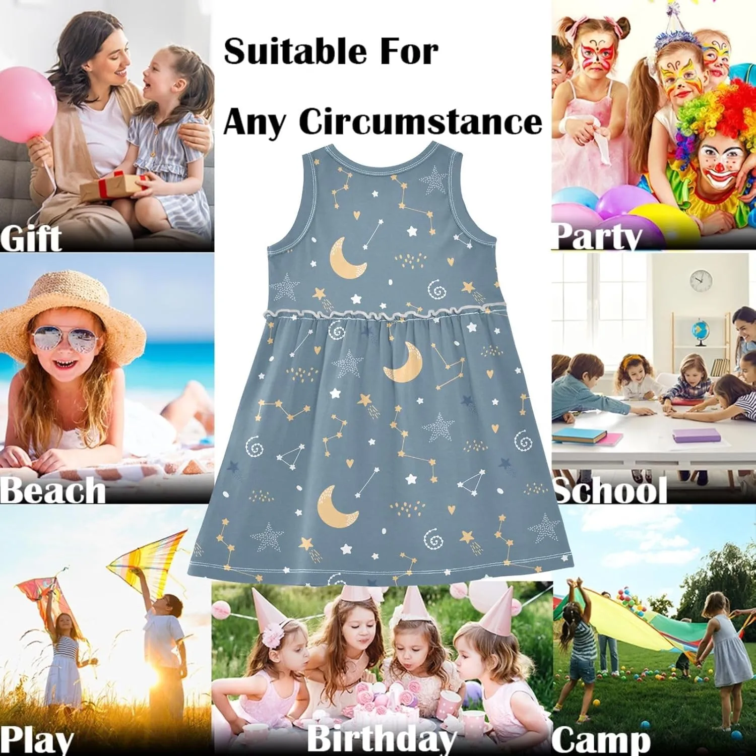 Little Girls Dress Sleeveless Casual Twirl Dresses Print Sundress for 2-8 Years