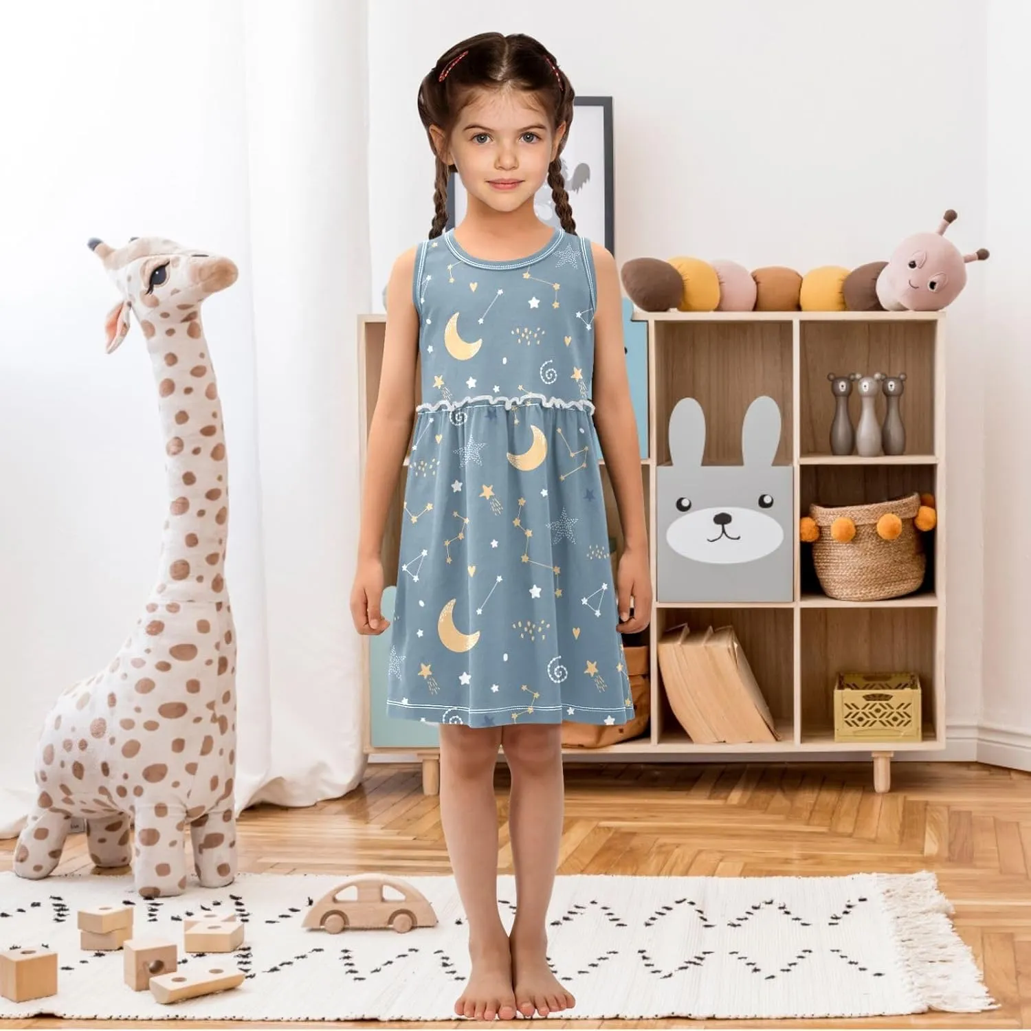 Little Girls Dress Sleeveless Casual Twirl Dresses Print Sundress for 2-8 Years