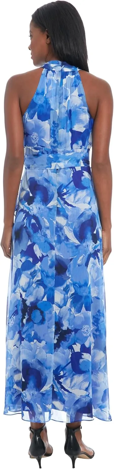London Times V-Neck Waist Tie Ruffle Cascade Wedding Guest Dresses for Women