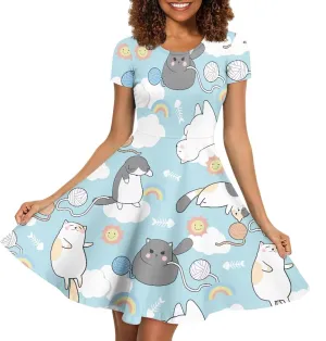 Loose Fit Casual Dresses for Women Graphic Print Short Sleeve Crew Neck A-Line Dress