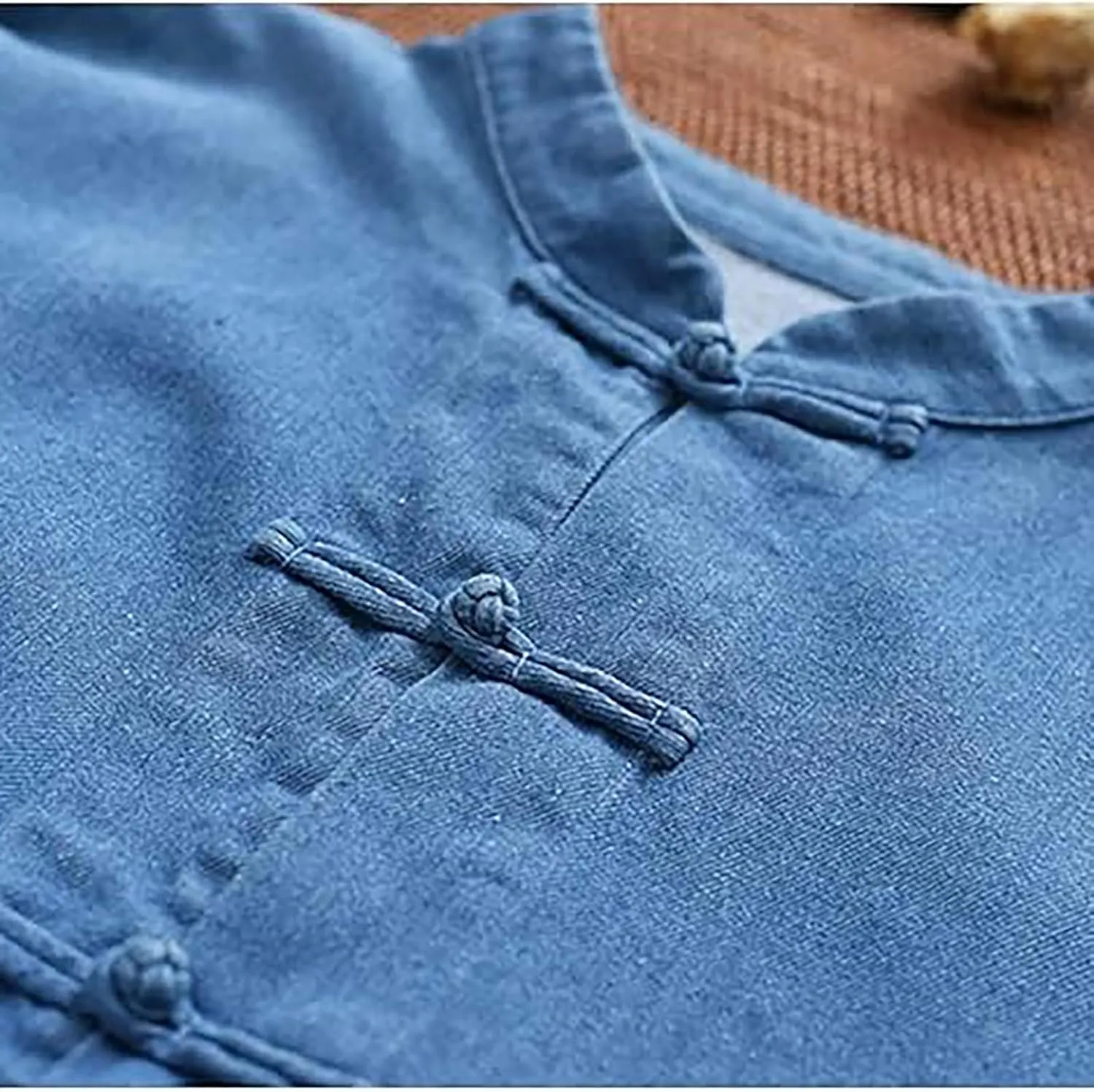 LUZU JUNU Women's Oversized Denim Jacket Casual Long Sleeve Classic Frog Buttons Loose Jean Jacket Coat