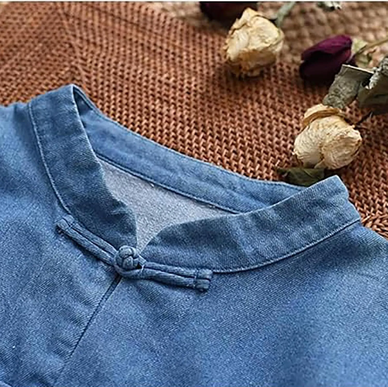 LUZU JUNU Women's Oversized Denim Jacket Casual Long Sleeve Classic Frog Buttons Loose Jean Jacket Coat