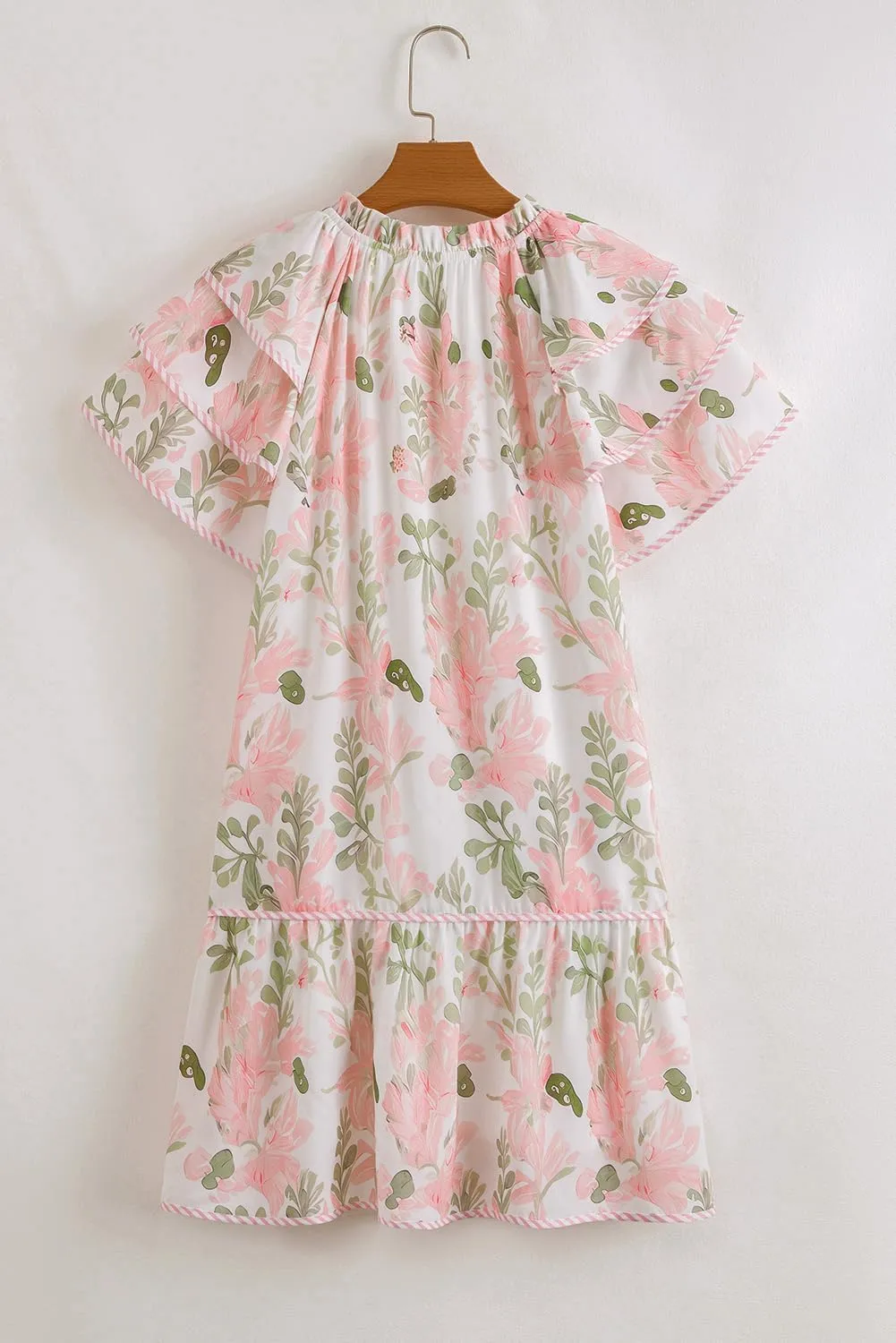 Melliflo Women's Summer Floral Mini Dress Ruffle Short Sleeve V Neck Tiered Layered Boho Swing Dresses Spring Beach Sundress